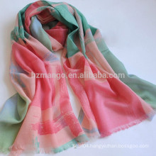 Long style delicate print scarf 100% wool
